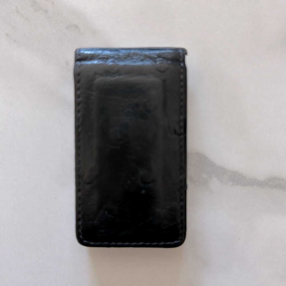 Vintage Preowned Black El Portal Genuine Leather Ostrich Money Clip Made In USA